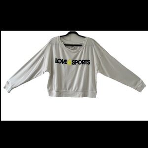 Love & Sports Women's White Fleece Cropped Logo T-shirt Size M (0635)